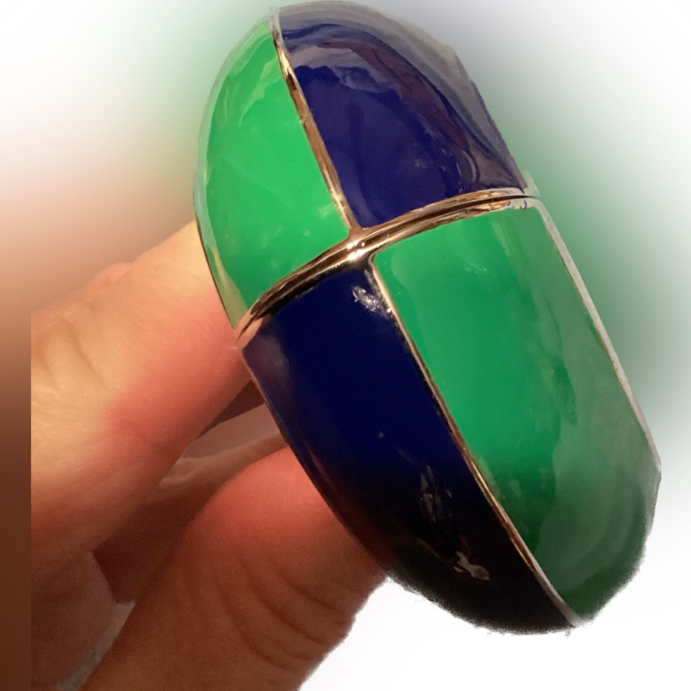 Enameled Chunky Bangle Bracelet Hinged Blue / Green